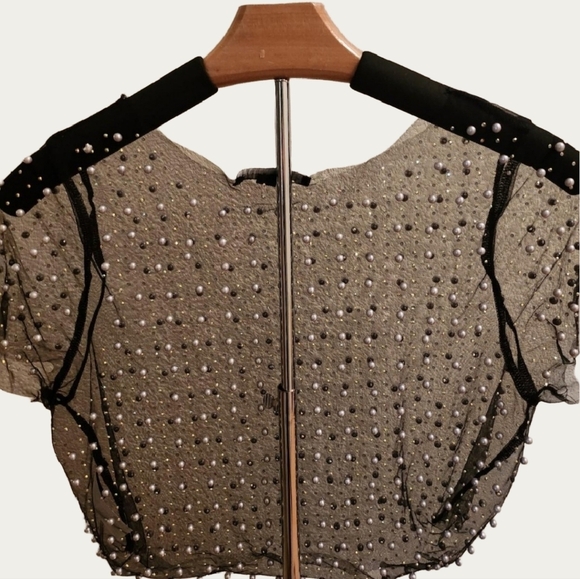 COQUETTE Sheer Black Sheer Top with Embellishments - Picture 6 of 11